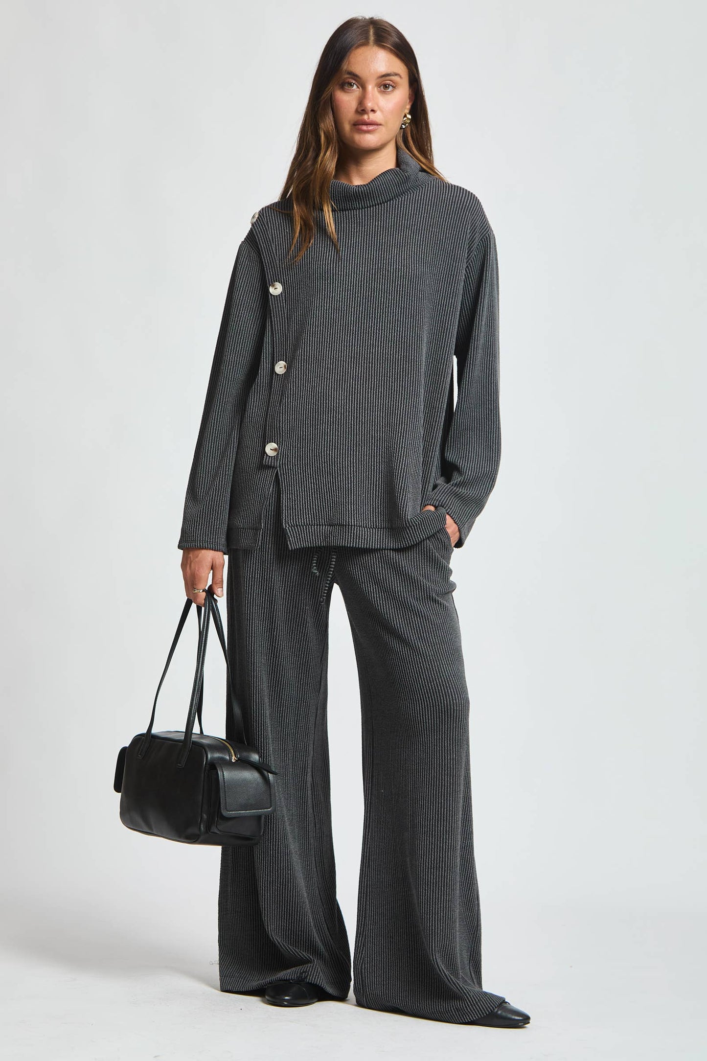 Dear Scarlett - 2-Piece Cowl Neck Ribbed Set TRVSET-LAVISH: WINE