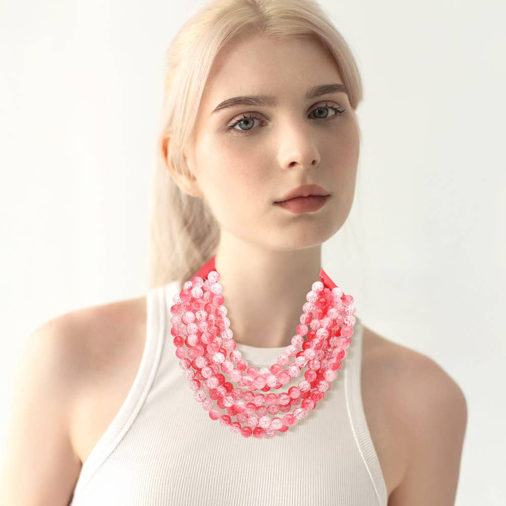 Sensibling Corp. - Chunky Acrylic Bead Layered Faux Leather Magnetic Necklace: Green
