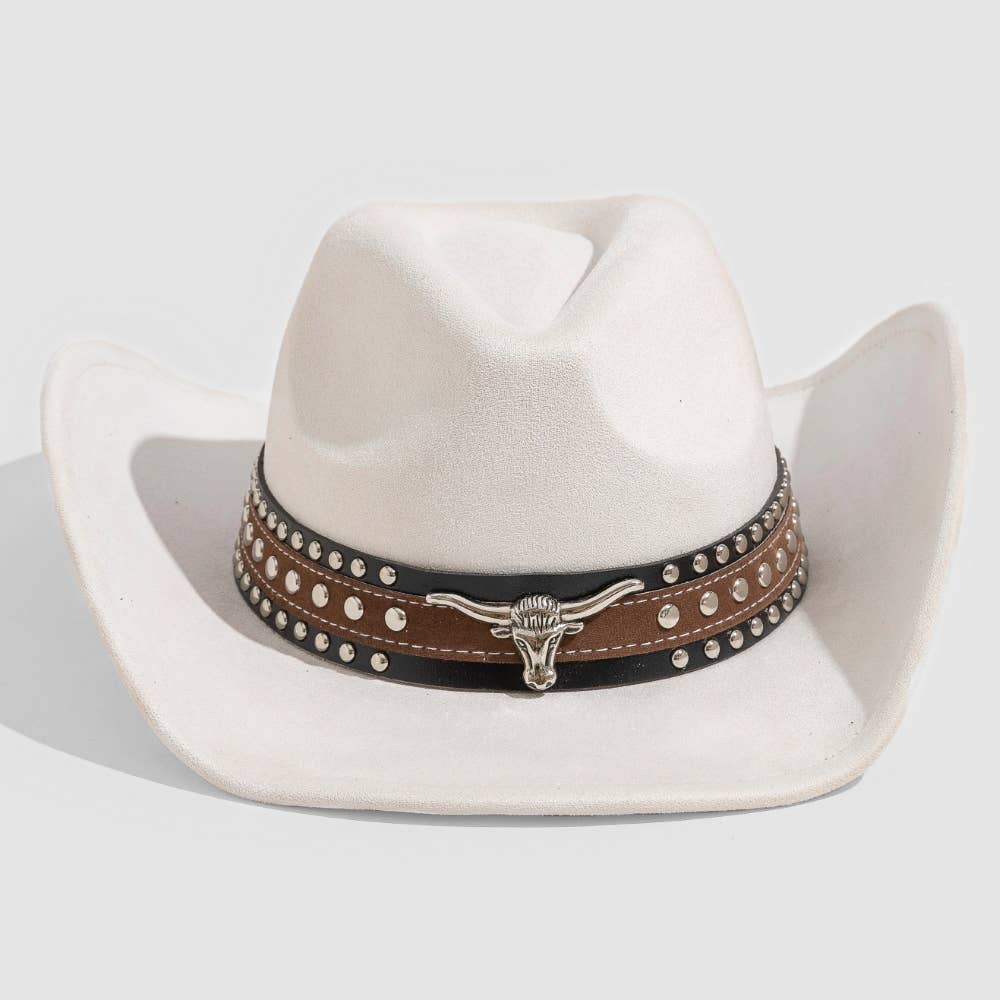 Collections by Fame Accessories - Layered Western Bull Head Strap Cowboy Hat: DBR