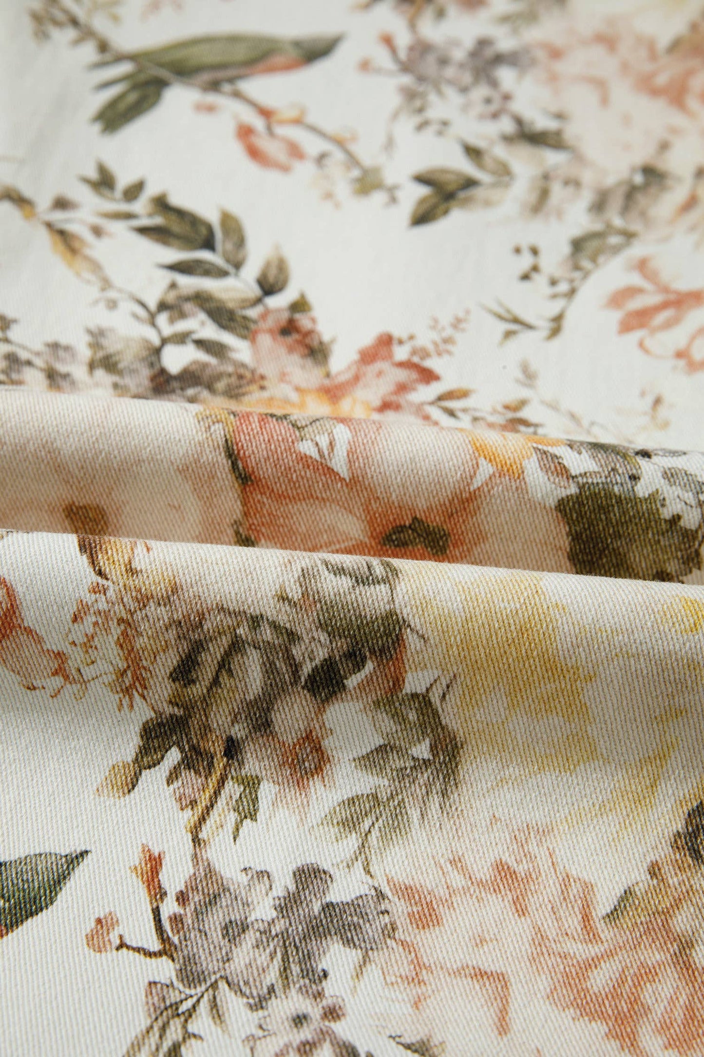 66DISCO - Floral Print High Waisted Wide Leg Denim Jeans: Beige / 10