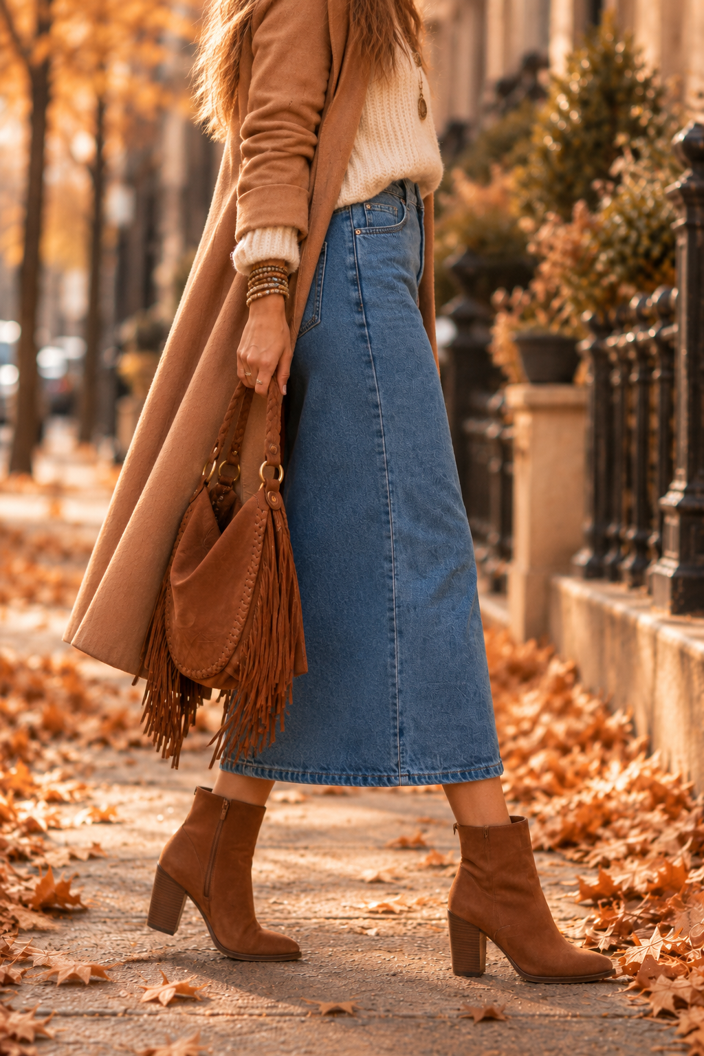 LaughTail Tees - High-Waisted Modest Straight Denim Maxi Skirt: Navy / L/40
