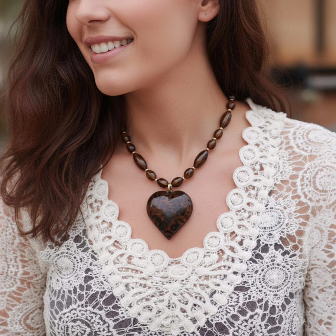 Bijoux Envie Statement Jewelry - Chunky Tortoise Heart Necklace | Handmade Statement Jewelry