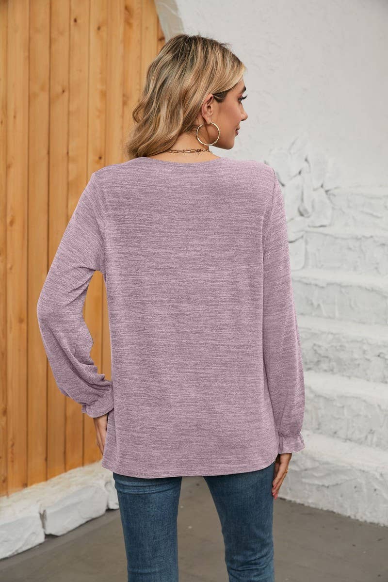 NINEXIS - CWTBLL1048_SOLID COLOR LONG SLEEVE ROUND NECK CASUAL TOP: Green / (S) 1