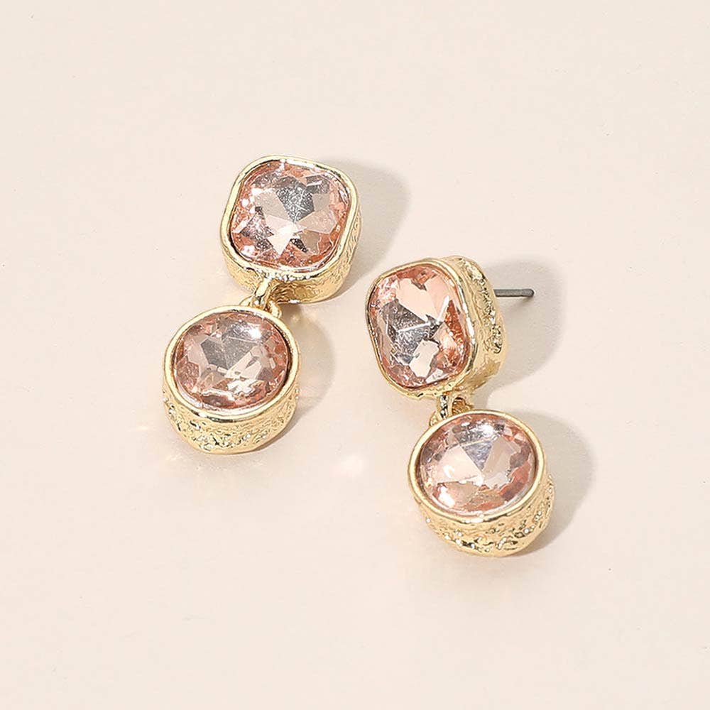 Sensibling Corp. - Square Oval Stone Link Drop Earrings: Peach