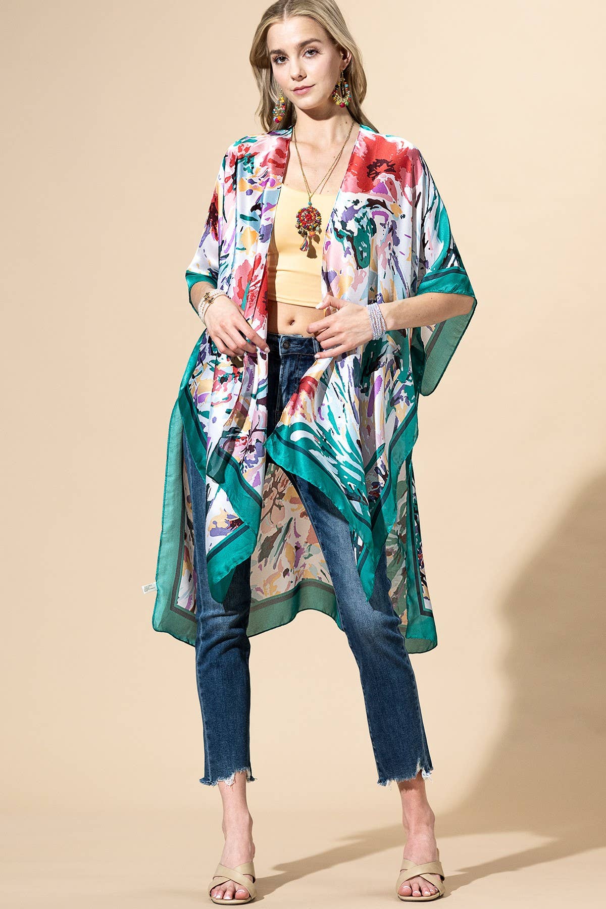 Urbanista - Abstract Floral Print Kimono: PINK-PK