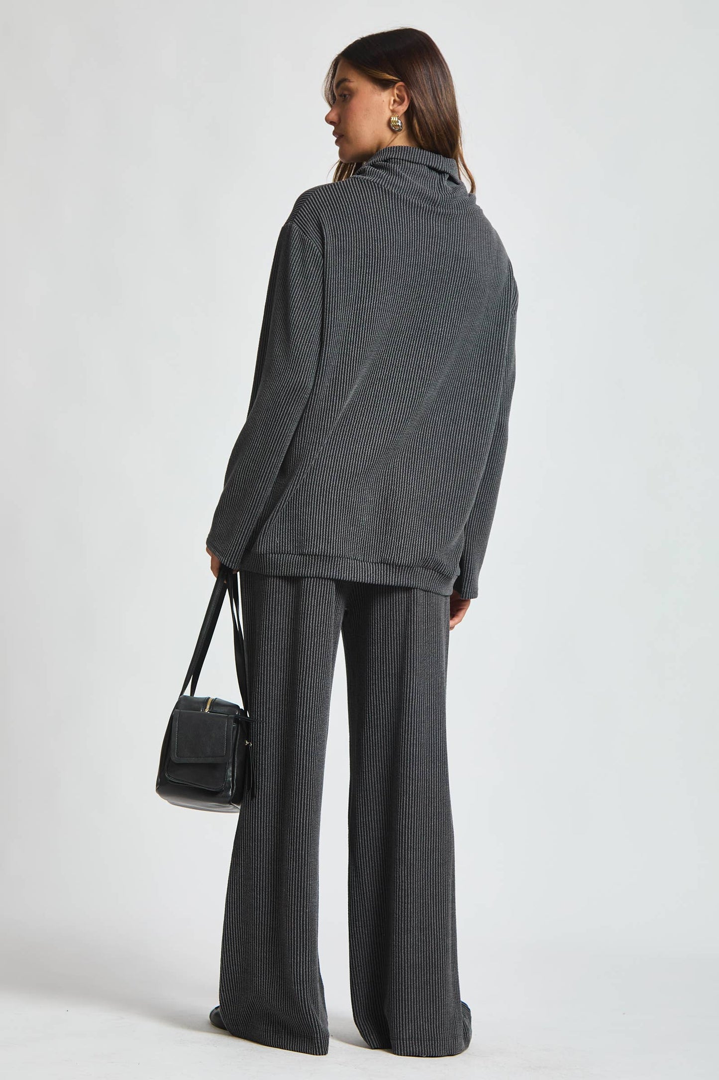 Dear Scarlett - 2-Piece Cowl Neck Ribbed Set TRVSET-LAVISH: WINE