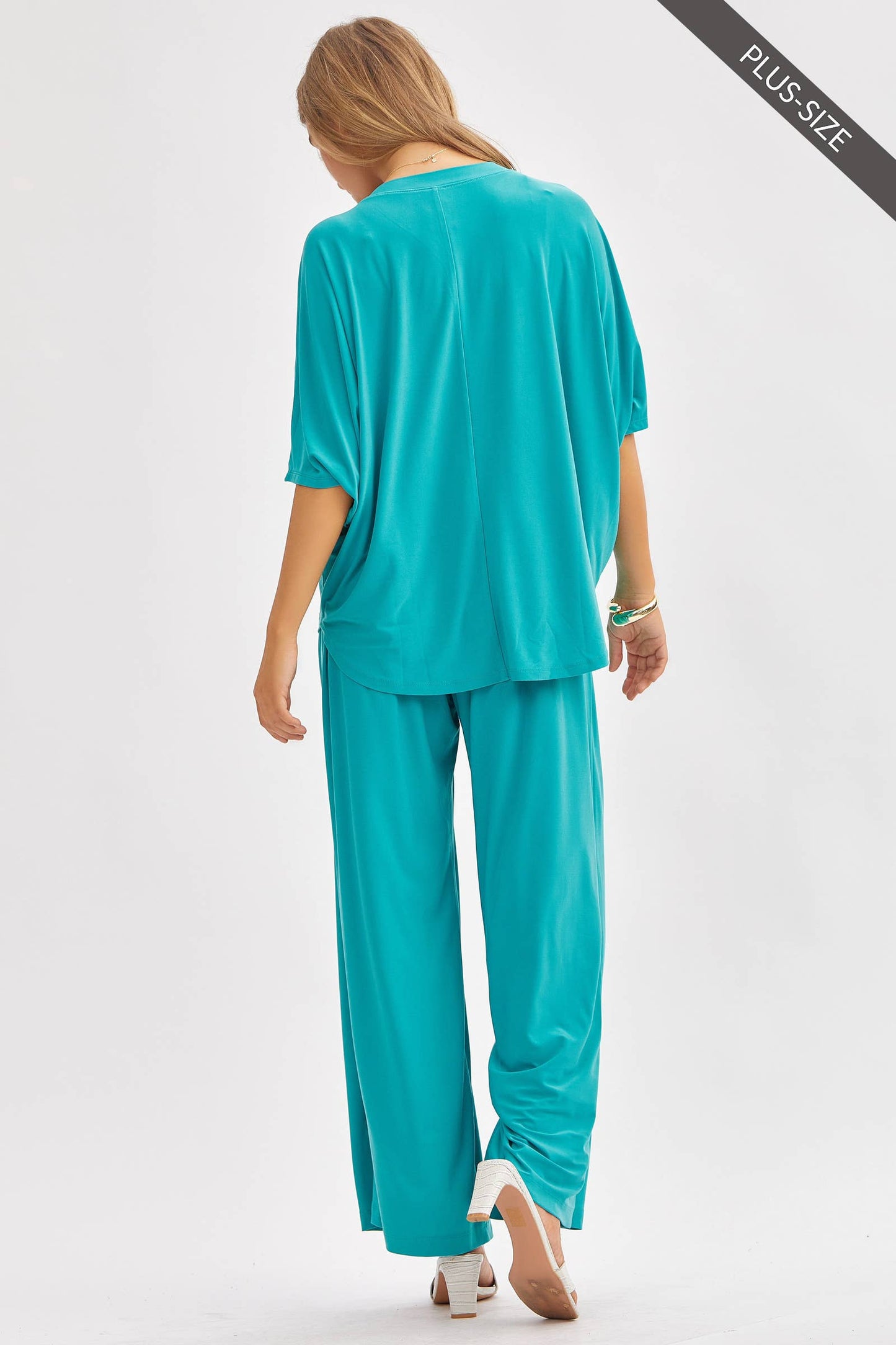 Dear Scarlett - PLUS SIZE Flowy Top + Wide Leg Set TRVSET-COASTAL: Royal Blue / 2X