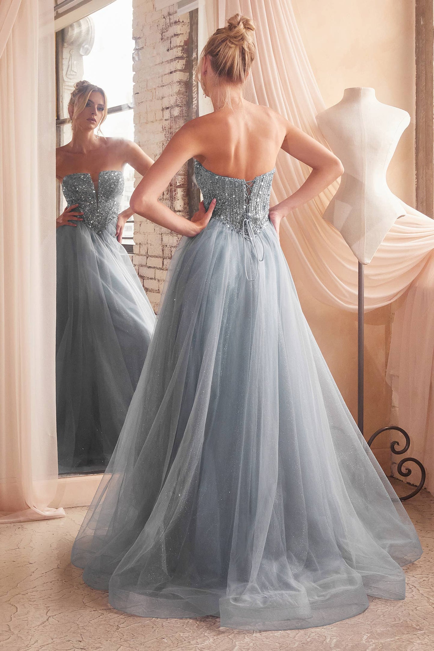 Ladivine by Cinderella Divine - STRAPLESS SEQUIN & TULLE A-LINE DRESS
: Deep Blue / 4
