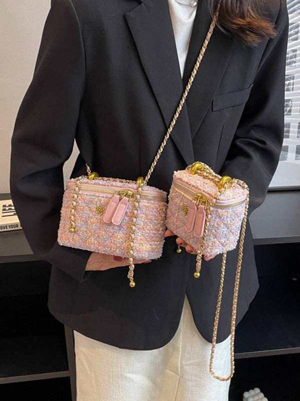 UZ Wholesale Pink Boucle' Rectangle Crossbody with Chain Strap