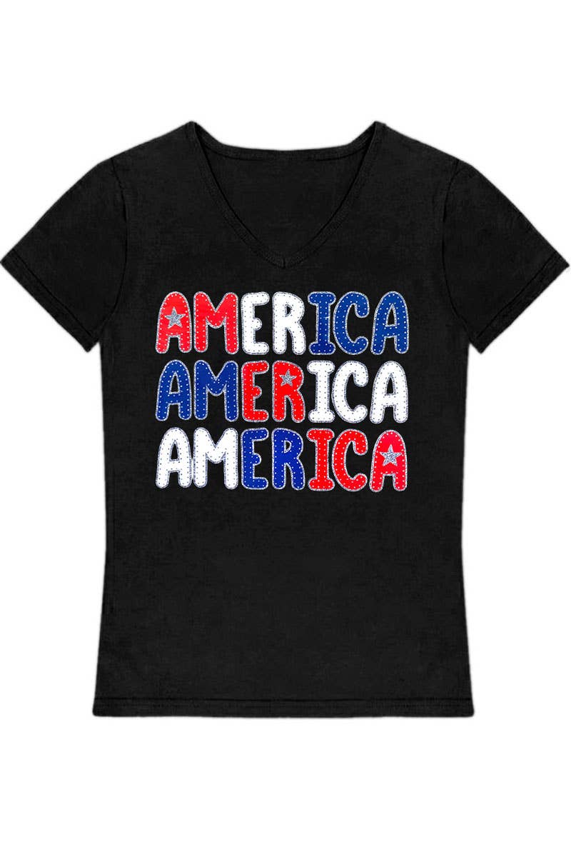 Cutie Patootie Clothing - GKT-16811B-588 Girl's V-Neck 'America' Graphic Tee
