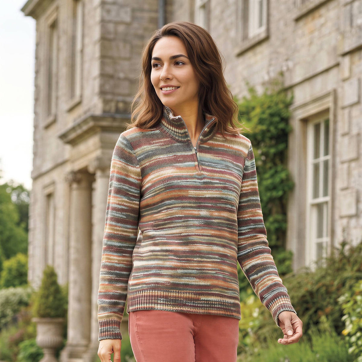Chadwicks - Space Dyed Quarter Zip Mockneck Sweater: Natural Multi / Small