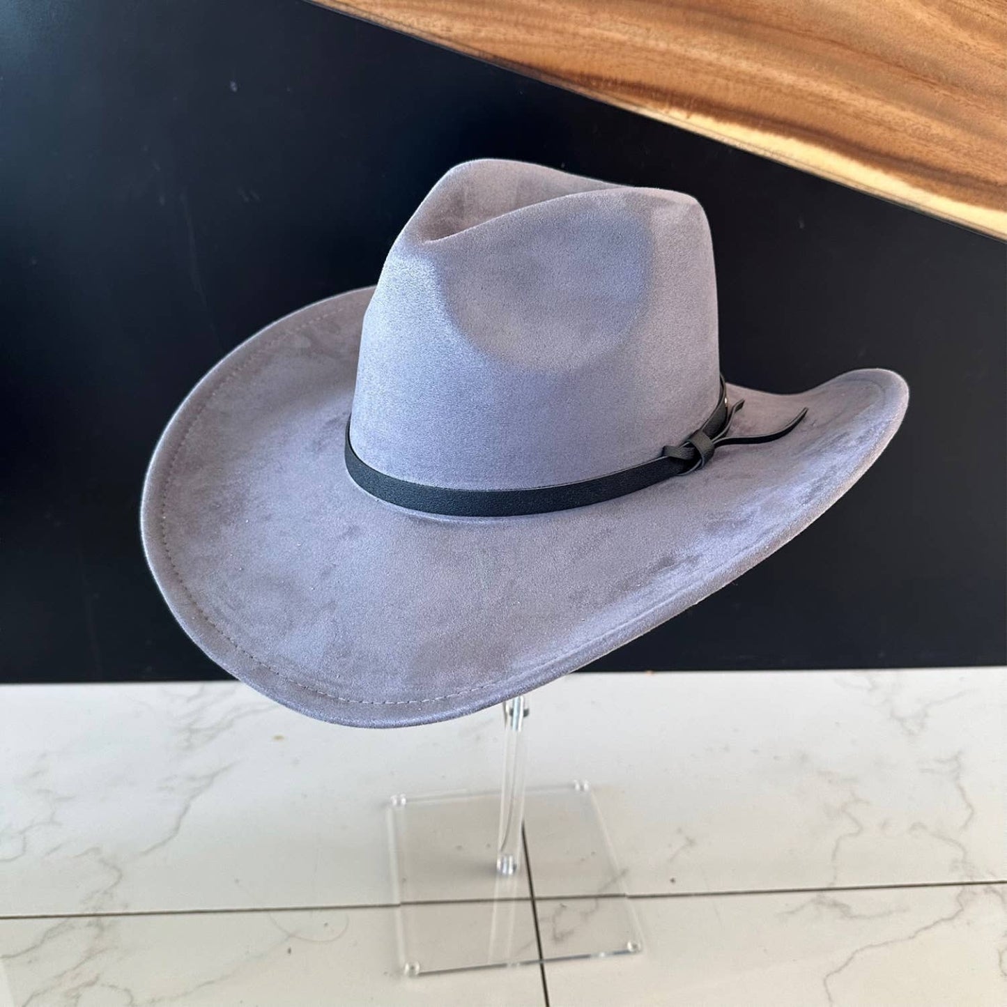 Queens INC - Fashion Vegan suede Cowboy hat  W/ Leather Belt: CAMEL / ONE SIZE