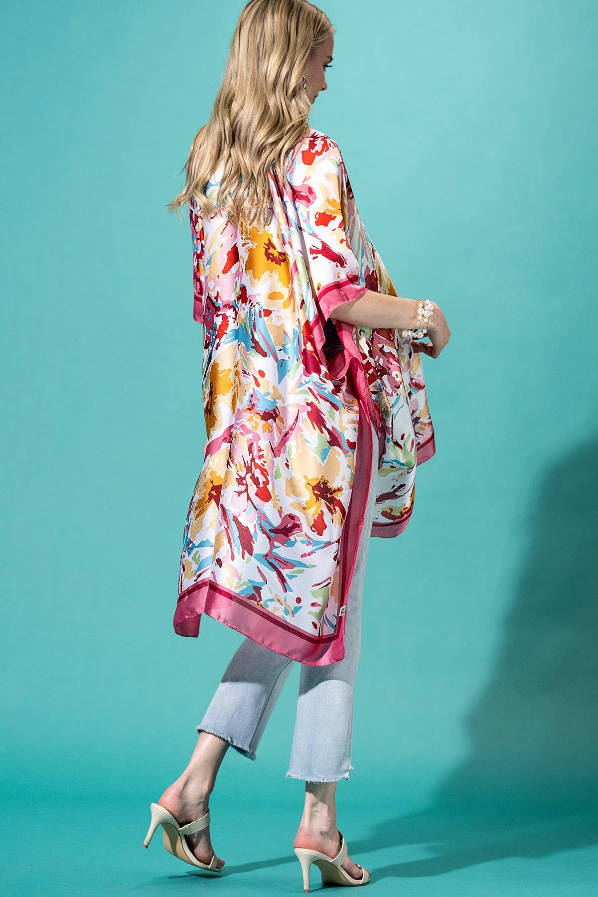 Urbanista - Abstract Floral Print Kimono: PINK-PK