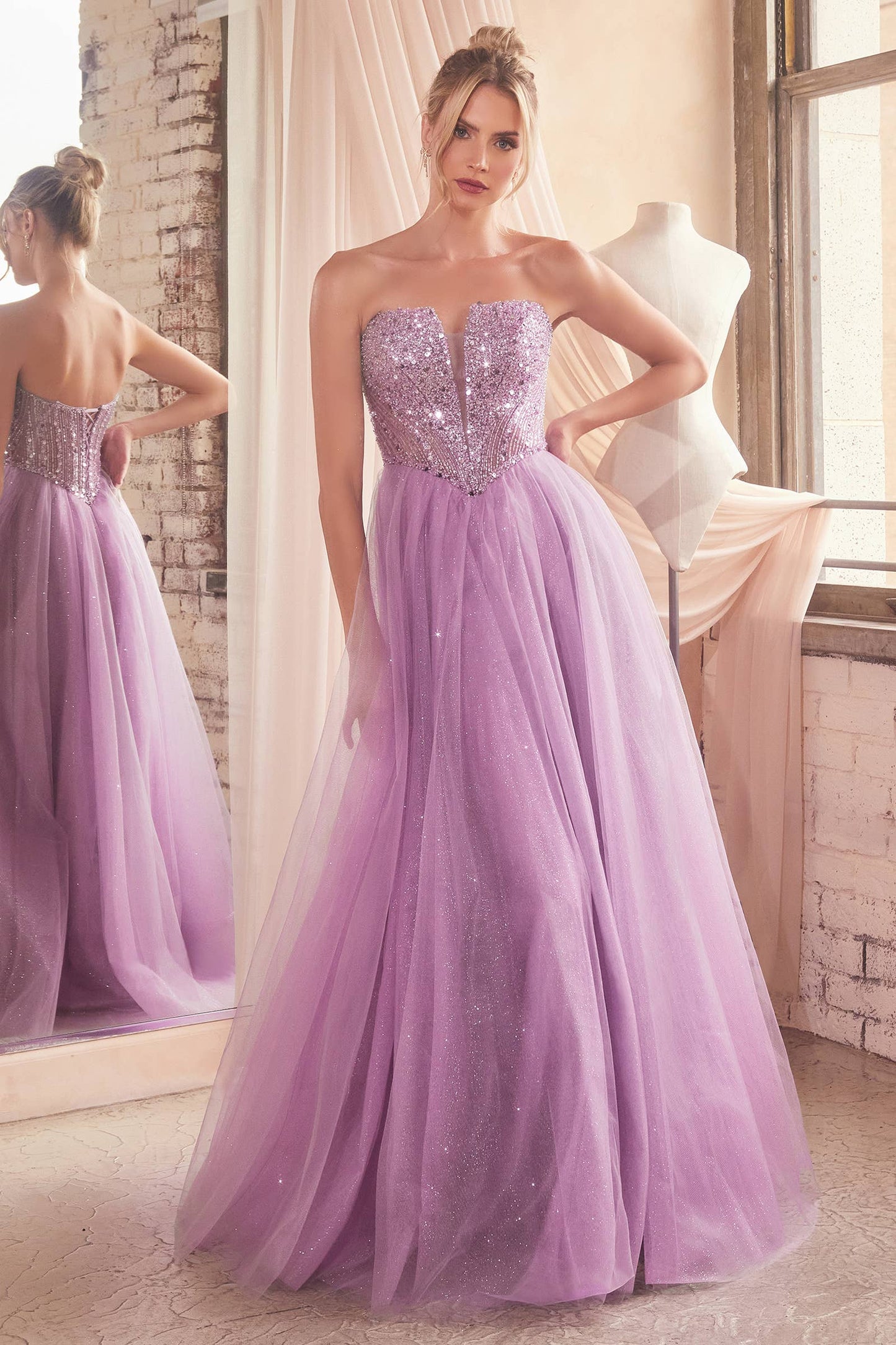Ladivine by Cinderella Divine - STRAPLESS SEQUIN & TULLE A-LINE DRESS
: Deep Blue / 4