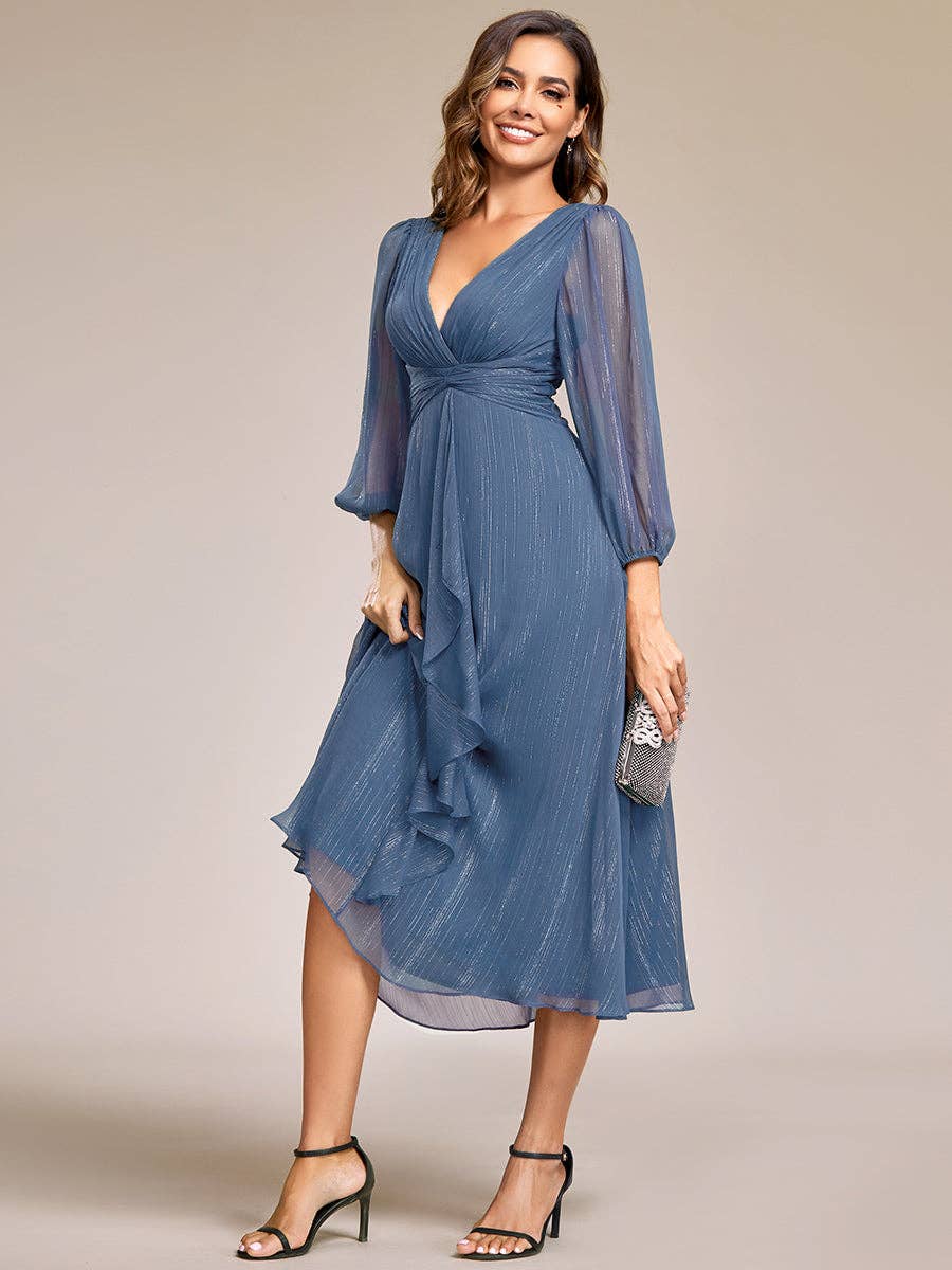 Ever-Pretty - Shiny Chiffon Wedding Guest Dress with Long Sleeve: 4-26 Special Order