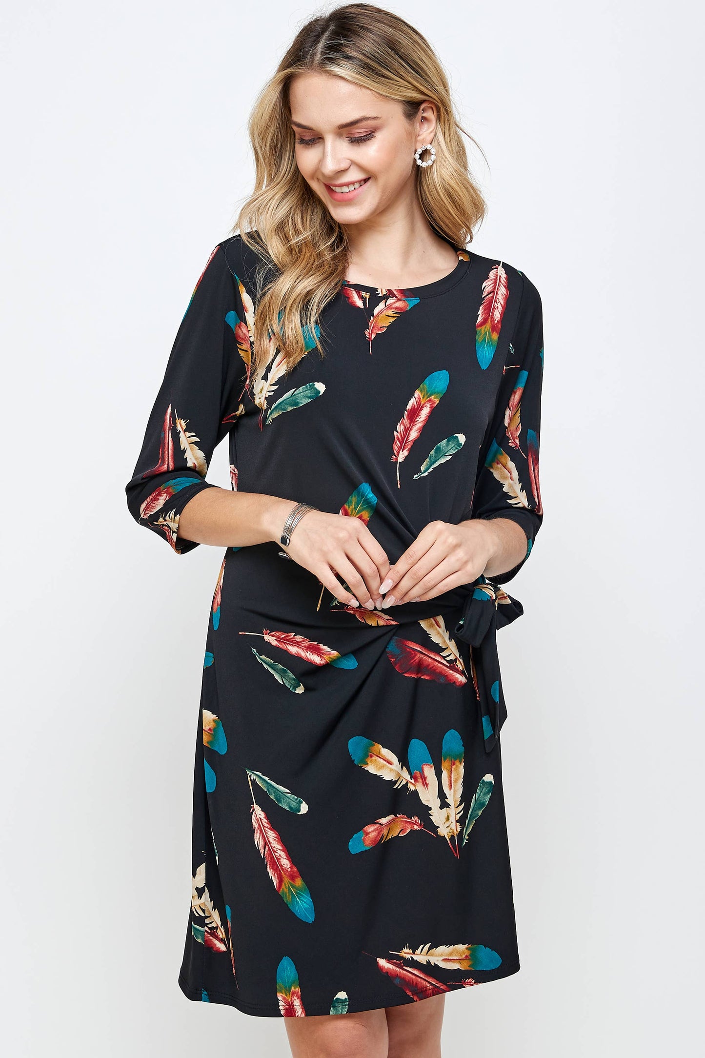 Jostar - HIT Round-NK Side Tie Dress-7071HT-QRP1-W235: S