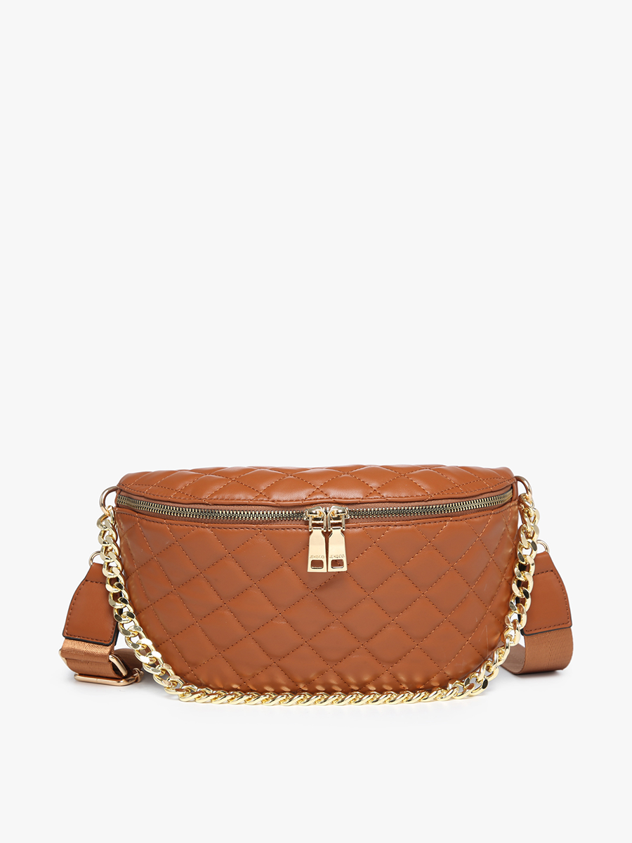 M2402 Sylvie Quilted Belt Bag w/ Chain Strap: Blue/Grey