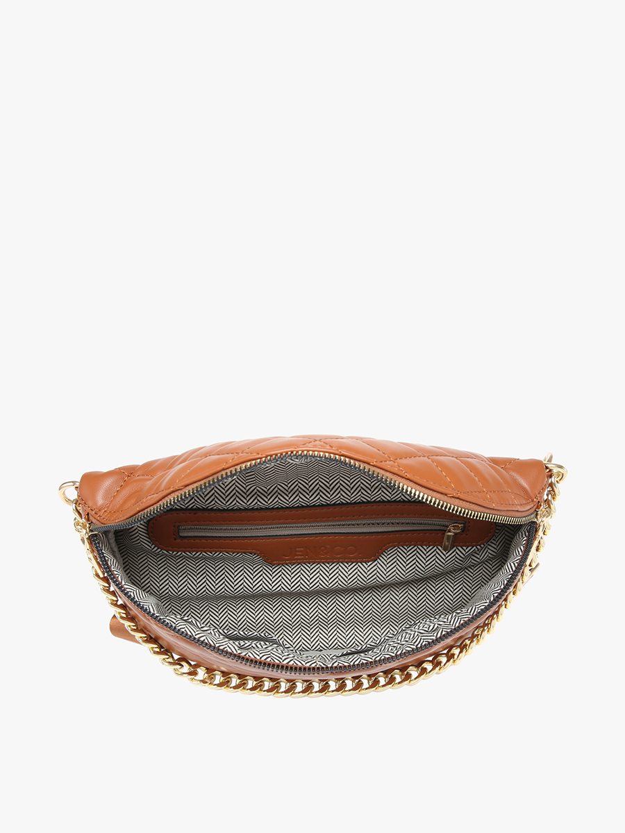 M2402 Sylvie Quilted Belt Bag w/ Chain Strap: Blue/Grey