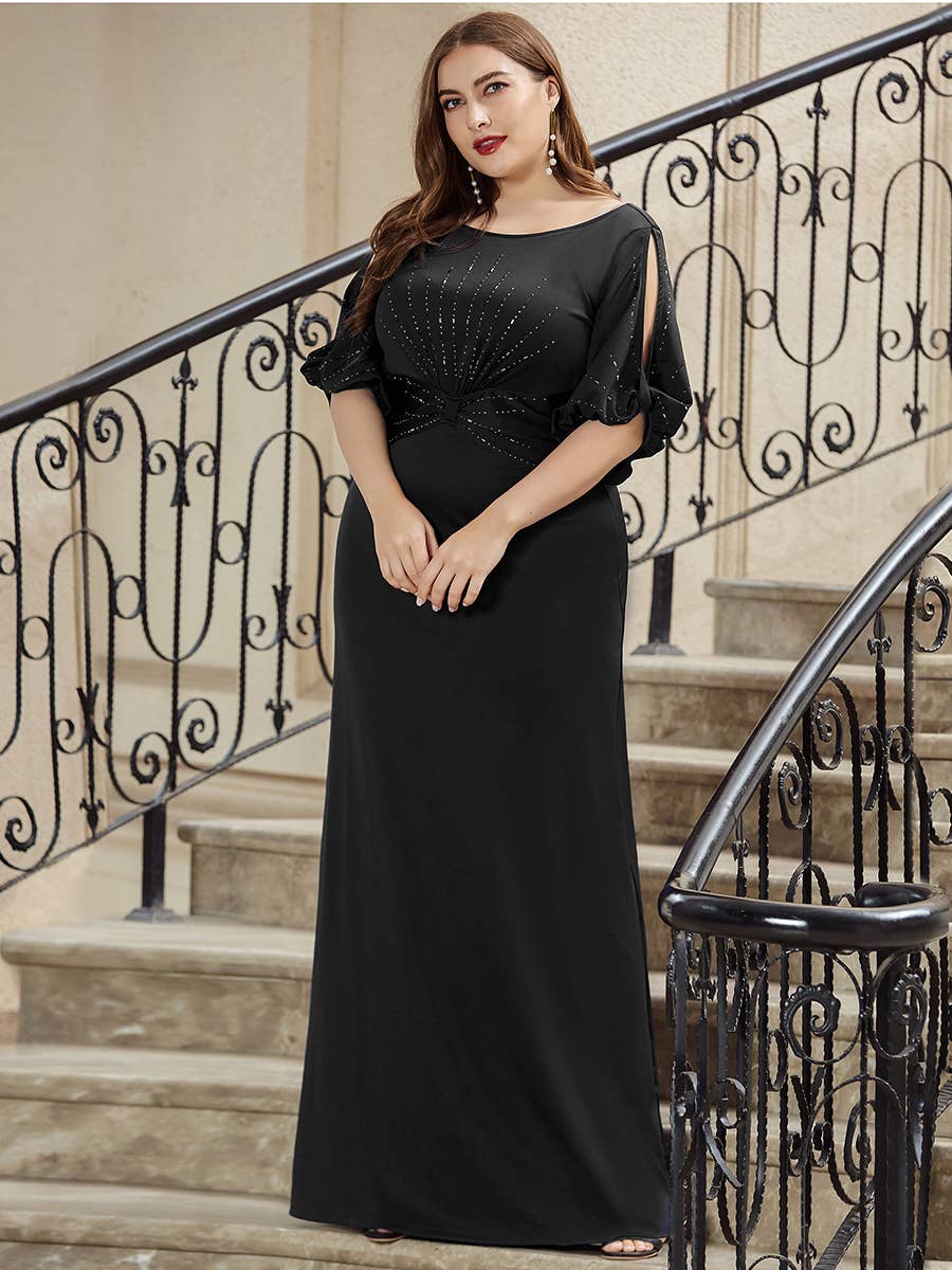 Ever-Pretty - Silver Sequins Fishtail Evening Dress: Navy Blue / 10