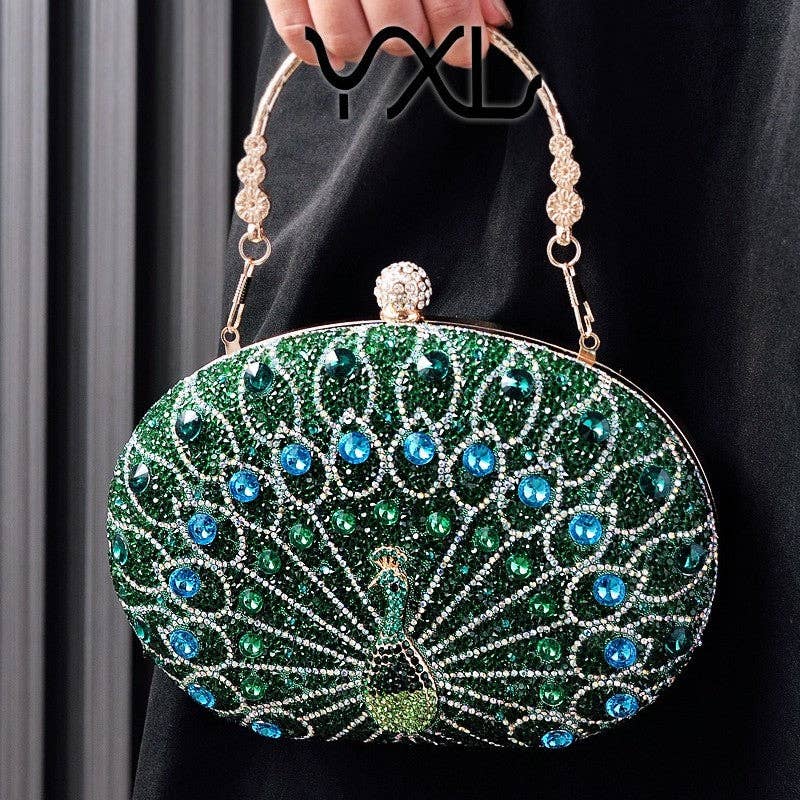 UZ Store Peacock Embellished Evening Clutch: BLACK