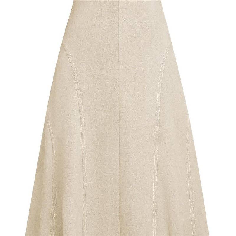 UZ Store - Suede High-Waisted Midi Skirt: Cognac