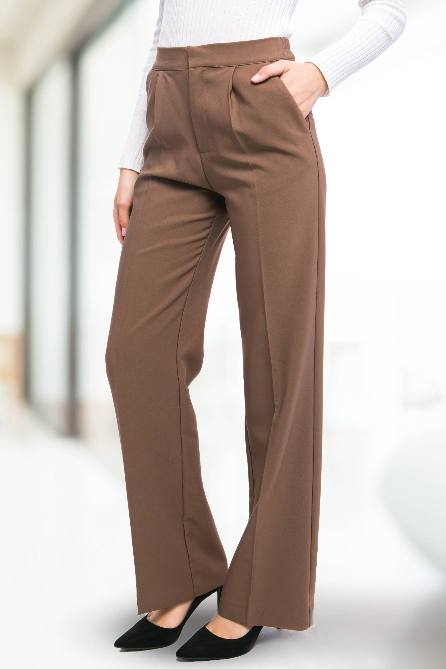 42POPS - ",...SI-25289 Regular-Fit Dress Pants w/ Elastic Back: Black-159548 / M