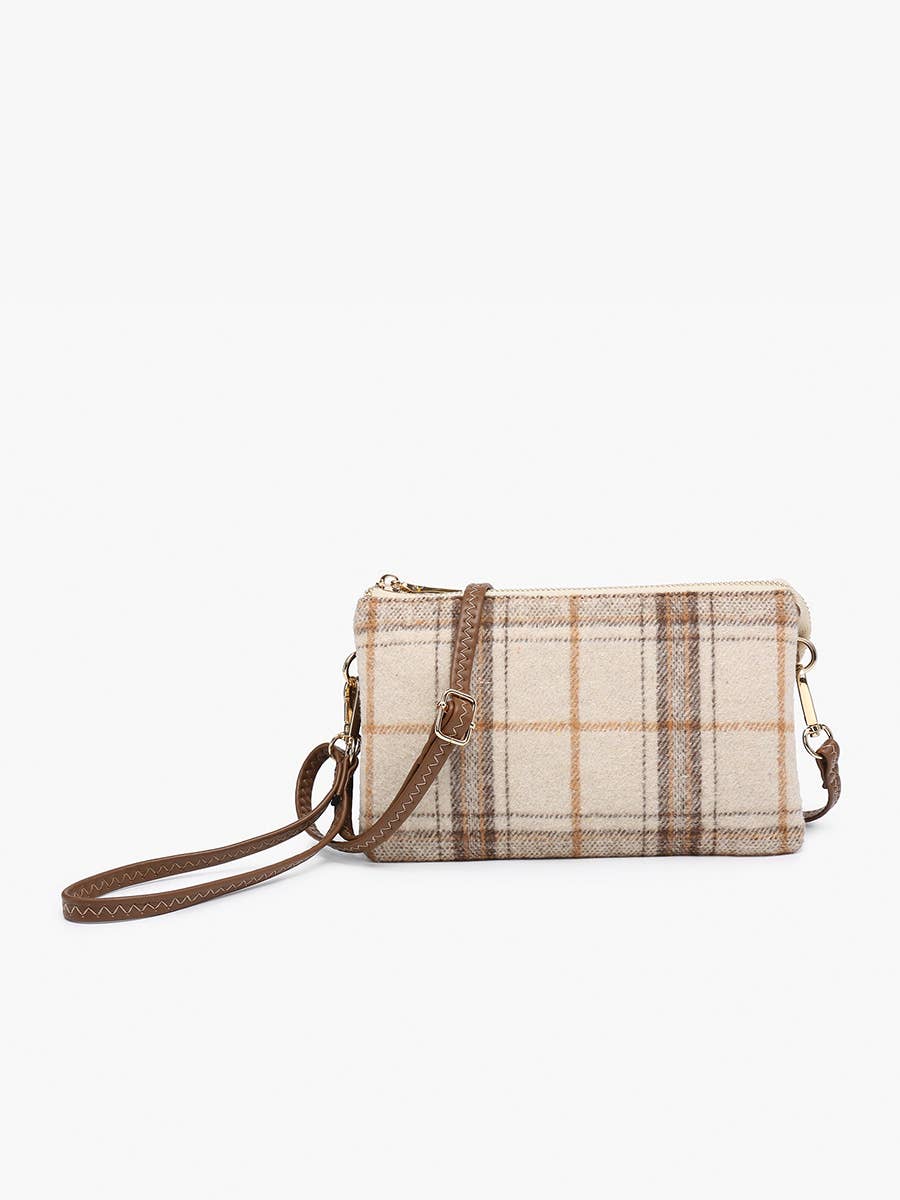 Jen & Co. - M013-PLD Riley Plaid 3 Compartment Crossbody/Wristlet: Gray/Black