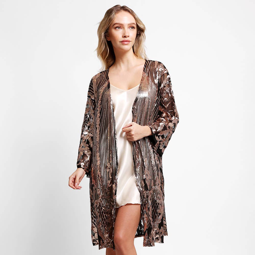 Sensibling Corp. - Sequin Cover Up Kimono Poncho: Black