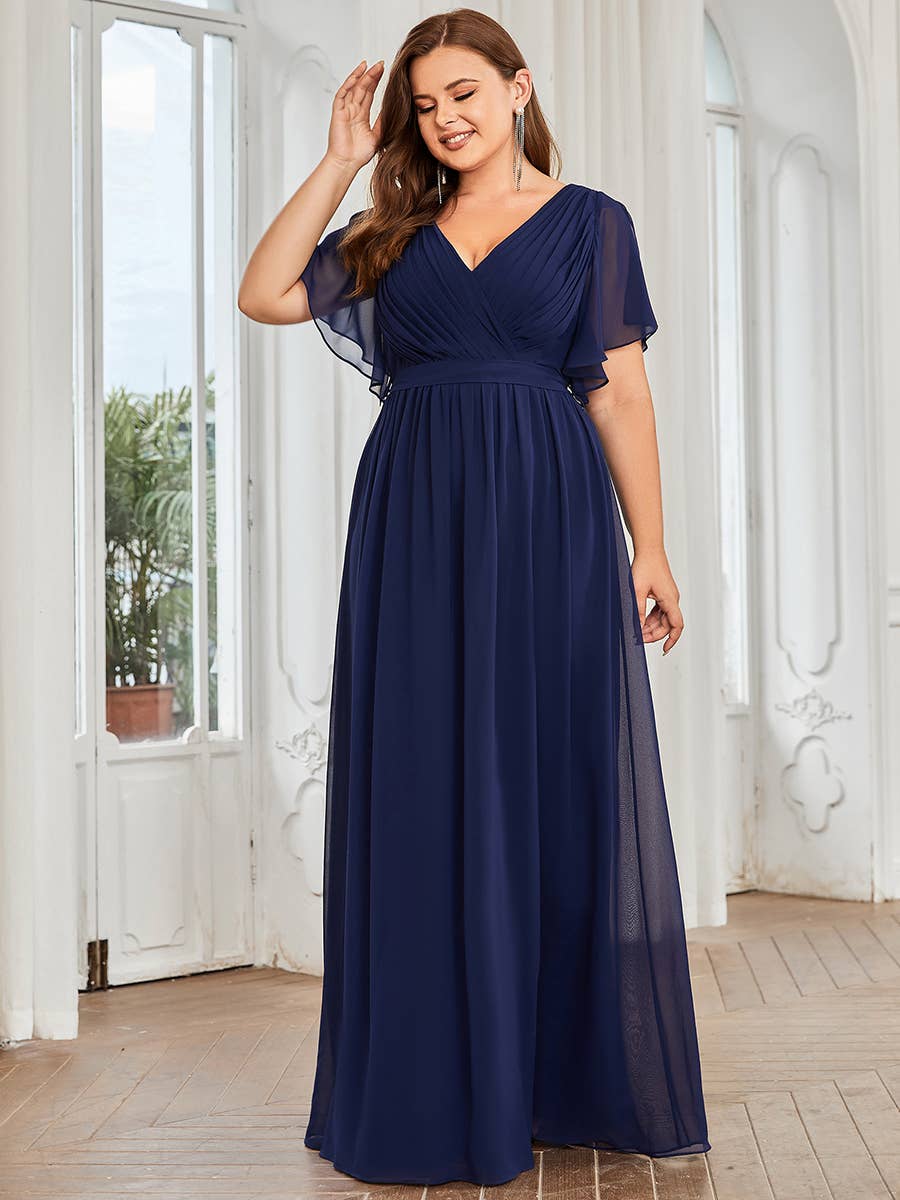 Ever-Pretty - Plus Size Belted Chiffon Bridesmaid Dress: Dark Green / 24
