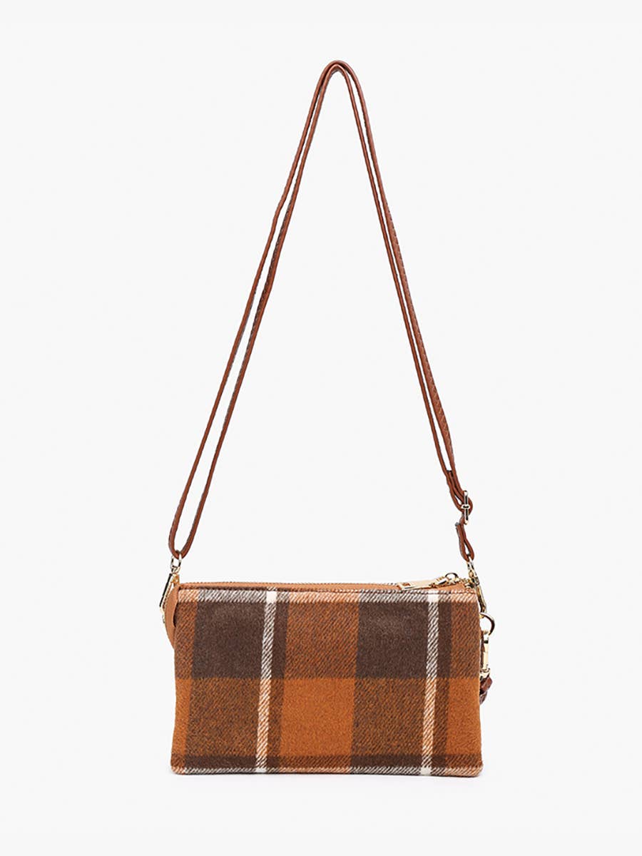Jen & Co. - M013-PLD Riley Plaid 3 Compartment Crossbody/Wristlet: Gray/Black