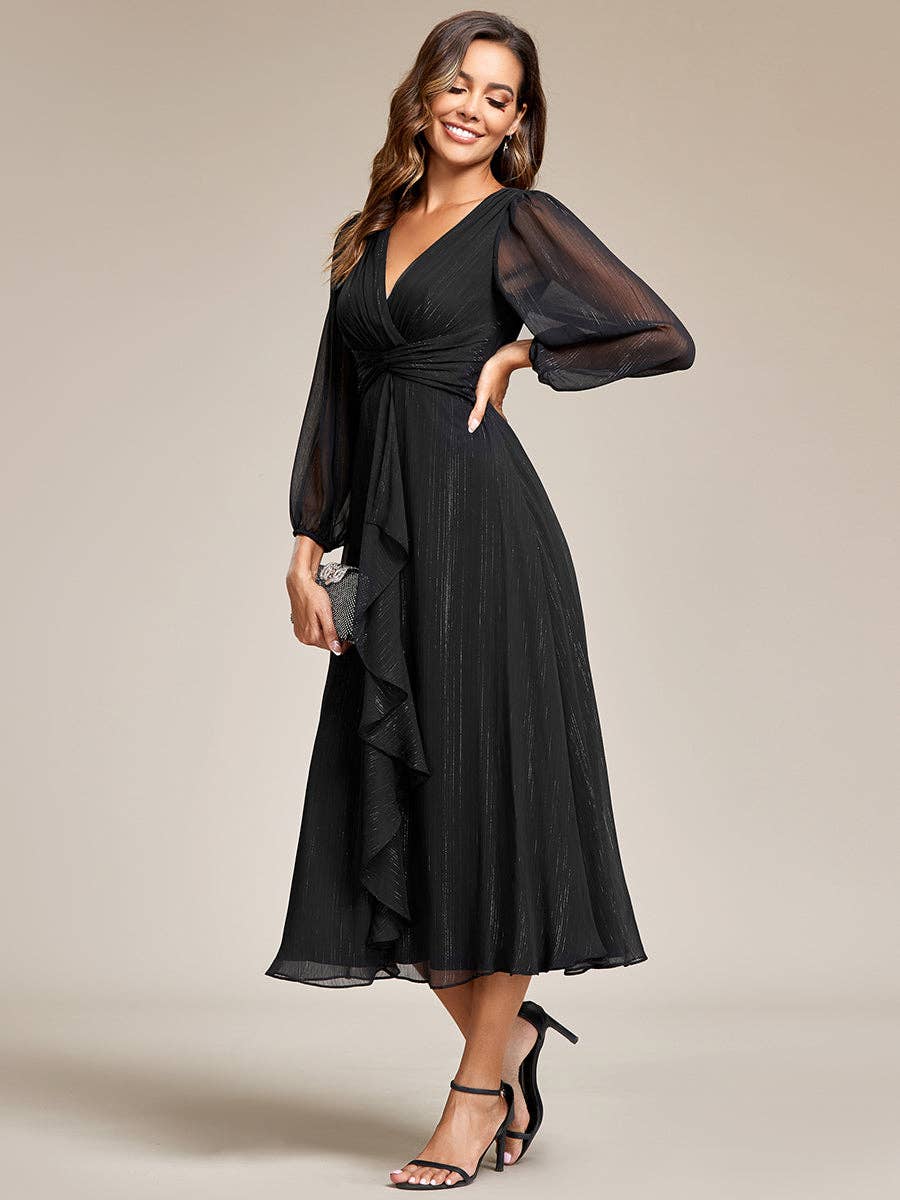 Ever-Pretty - Shiny Chiffon Wedding Guest Dress with Long Sleeve: 4-26 Special Order