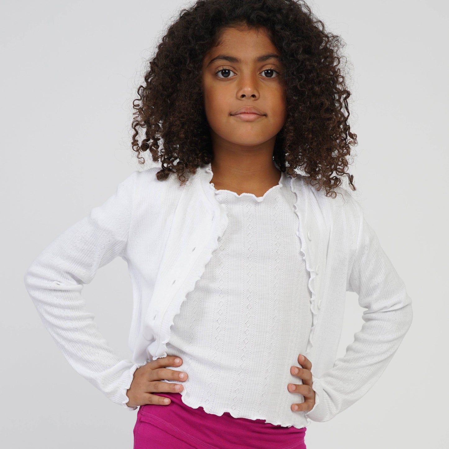Kidpik - Lettuce Edge Pointelle Cardigan: Powder Blue Girl's size 7-16