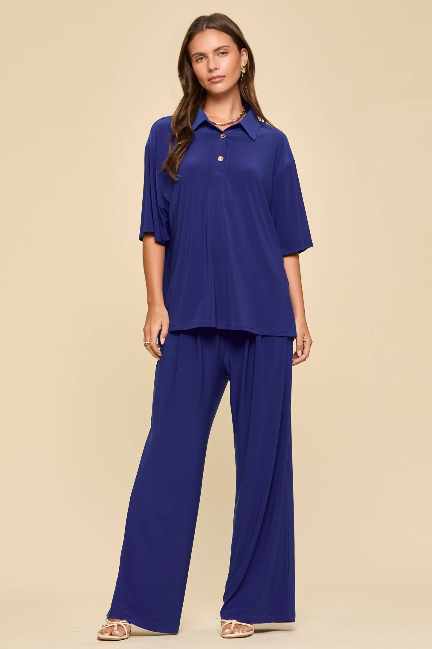 Dear Scarlett - 2-Piece Blouse + Relaxed Pants Resort Wear Set: BLACK / M