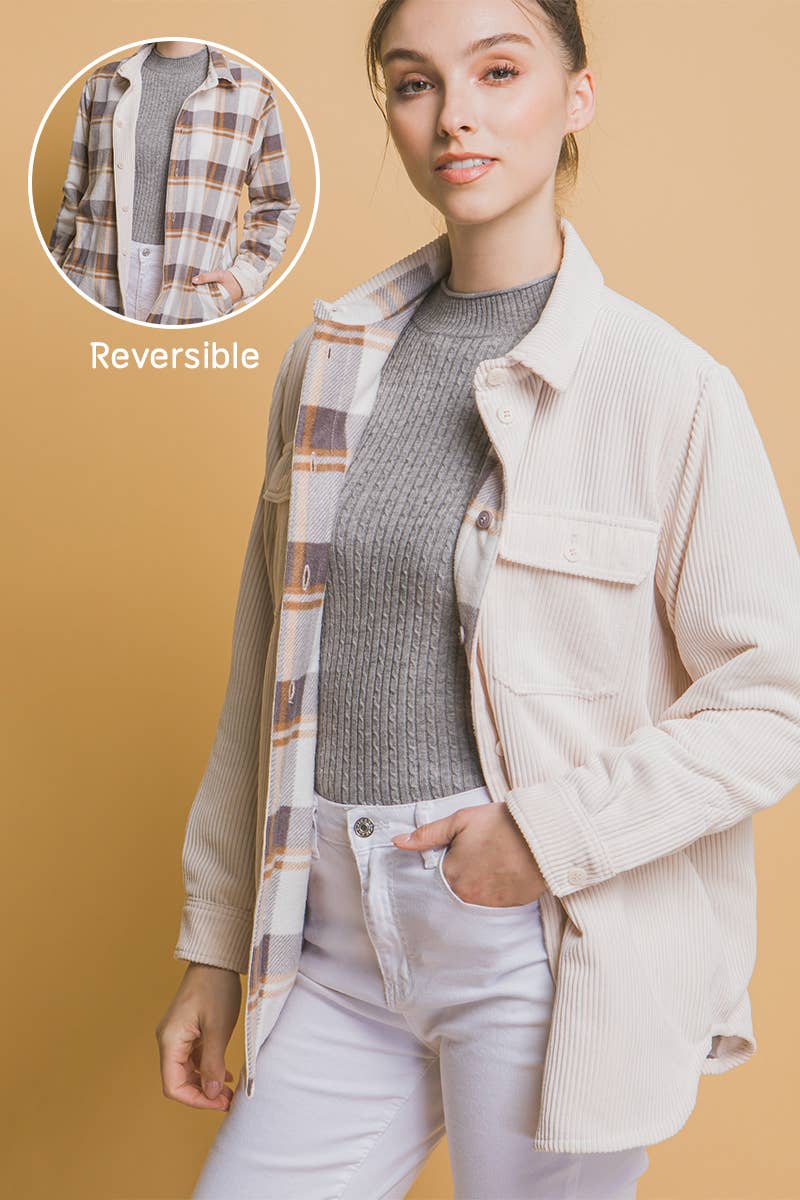 42POPS -  Corduroy Reversible Button Down Jacket: BLUE STONE