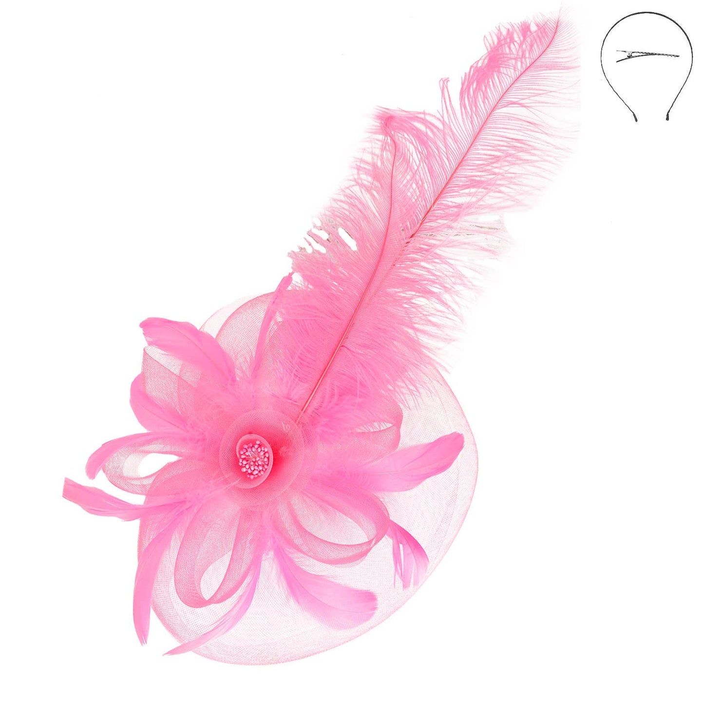 SP Sophia Collection - Flower Center with Veil Feather Fascinator : Royal Blue