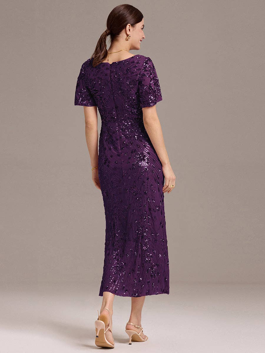 Ever-Pretty - Strapless Deep Fishtail Paillette Midi Evening Dresses: Sapphire Blue / 22