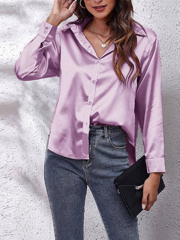 UZ Wholesale Store - Solid Color Long Sleeves Loose Lapel Blouses: WHITE / XL