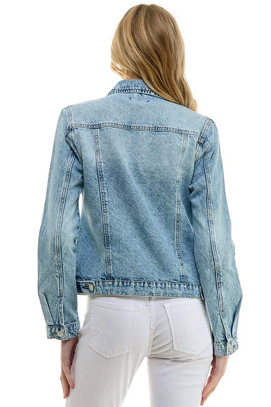 BLUE AGE - LADY CASUAL COTTON DENIM JEAN JACKET (OPEN PACK): Olive / 100% Cotton / S
