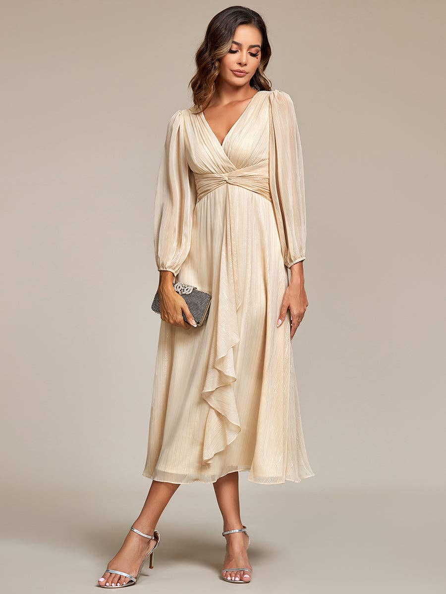 Ever-Pretty - Shiny Chiffon Wedding Guest Dress with Long Sleeve: 4-26 Special Order