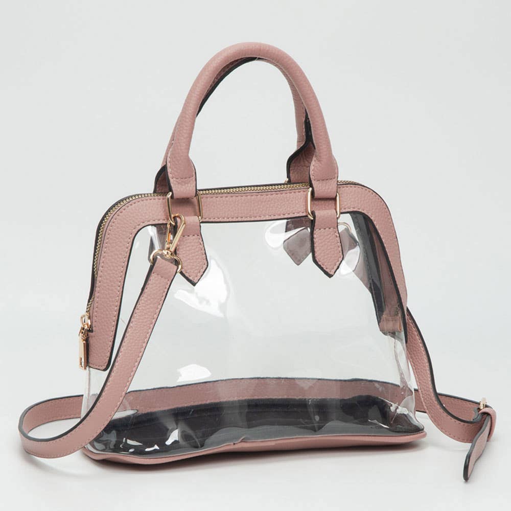 Sensibling Corp. - Faux Leather Trim Transparent Structured Top Handle Handbag / Crossbody Bag: Clear,Leopard