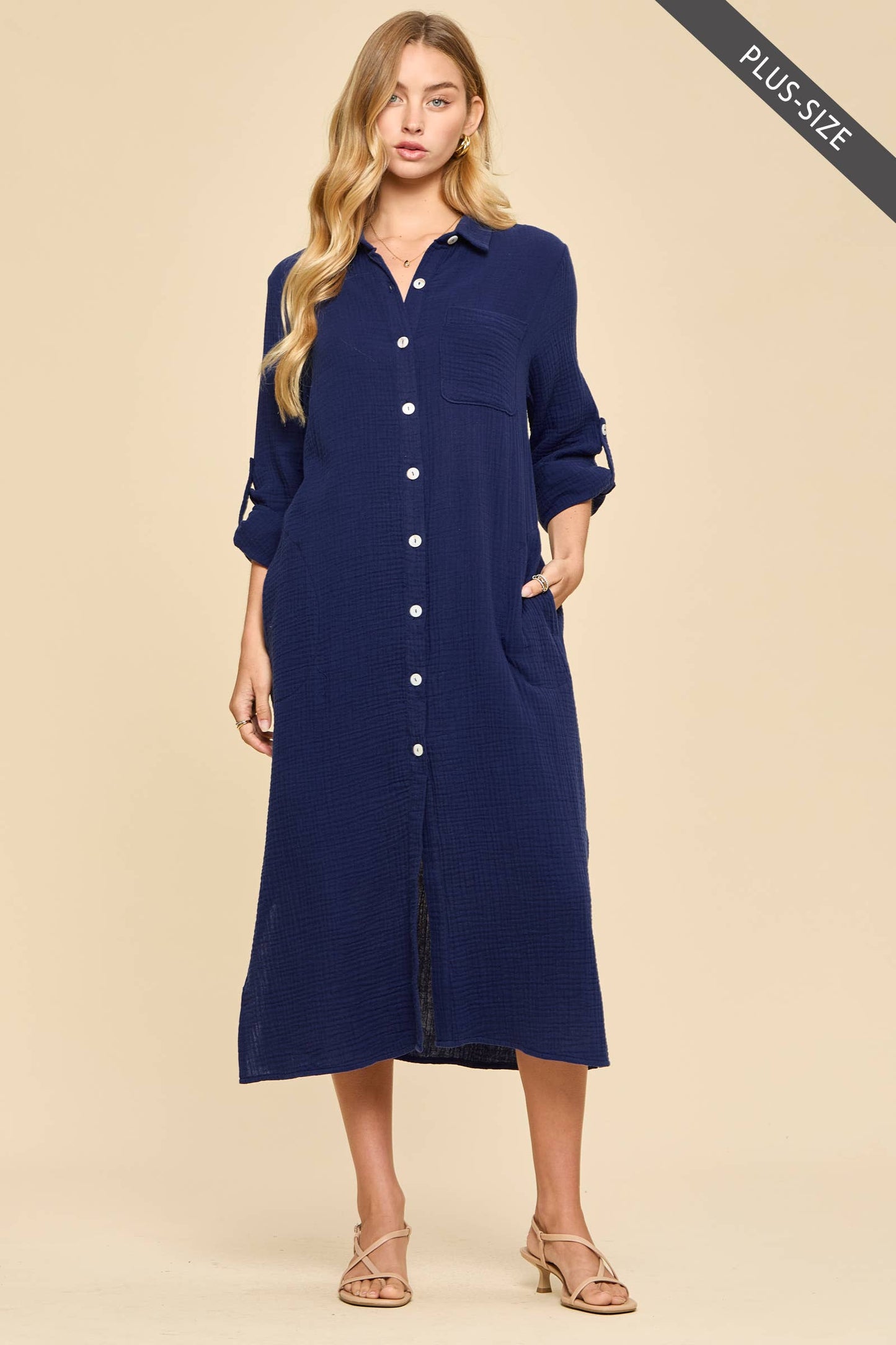 Dear Scarlett  Breathable Cotton Button-Down Duster: PEACH SORBET