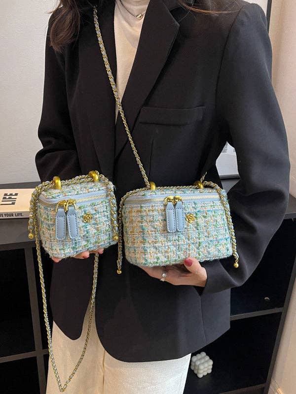 UZ Wholesale Pink Boucle' Rectangle Crossbody with Chain Strap