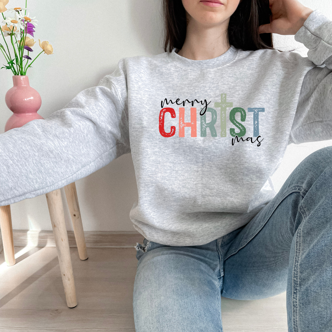 Wholehearted Motherhood and Co. - CHRISTmas Christmas Sweatshirt - Christmas Tee - Graphic Tee: Sand / X-Large
