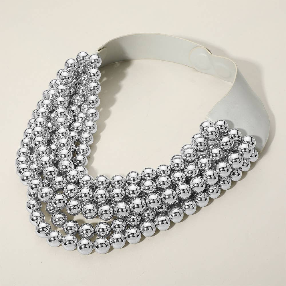 Sensibling Corp. - Chunky Acrylic Bead Layered Faux Leather Magnetic Necklace: Blue Multi