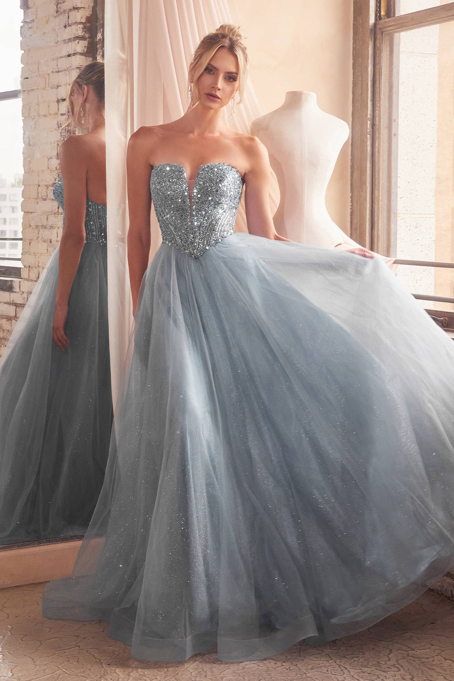 Ladivine by Cinderella Divine - STRAPLESS SEQUIN & TULLE A-LINE DRESS
: Deep Blue / 4