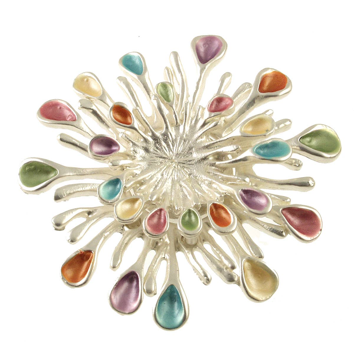 Origin Jewelry - Sunburst Magnetic Brooch in Tri-Tones : Silver Aqua