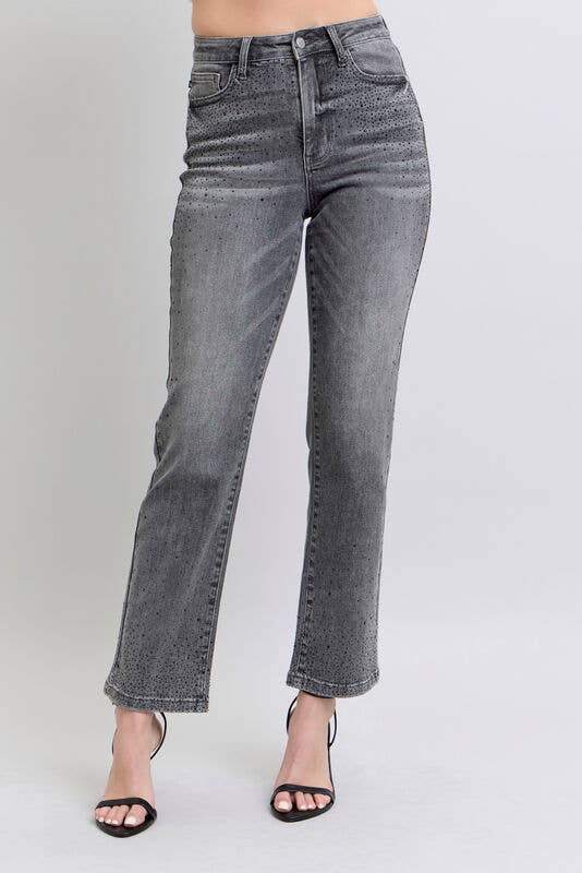 Judy Blue Jeans - HW Rhinestone Straight: Gry / 11(30)