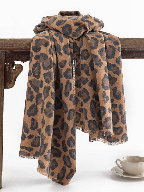UZ Wholesale Store - Fringed Leopard Shawl&Scarf: LEOPARD / One_size