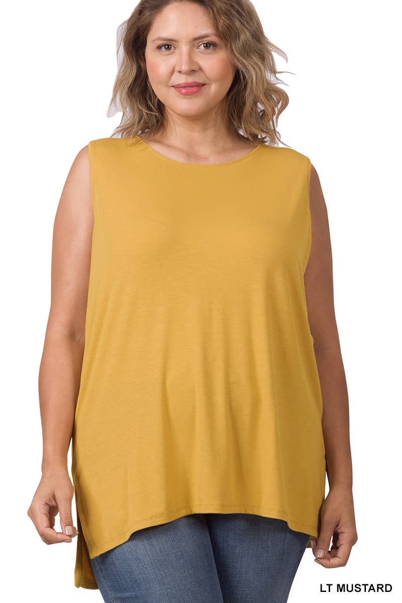 42POPS - SI-22945 Plus Sleeveless Round Top: +BLACK-141094 / 3X