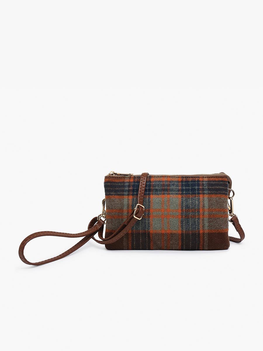 Jen & Co. - M013-PLD Riley Plaid 3 Compartment Crossbody/Wristlet: Gray/Black